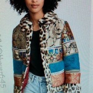 Alice+Olivia Glennie Leopard Trim Patchwork Jacket